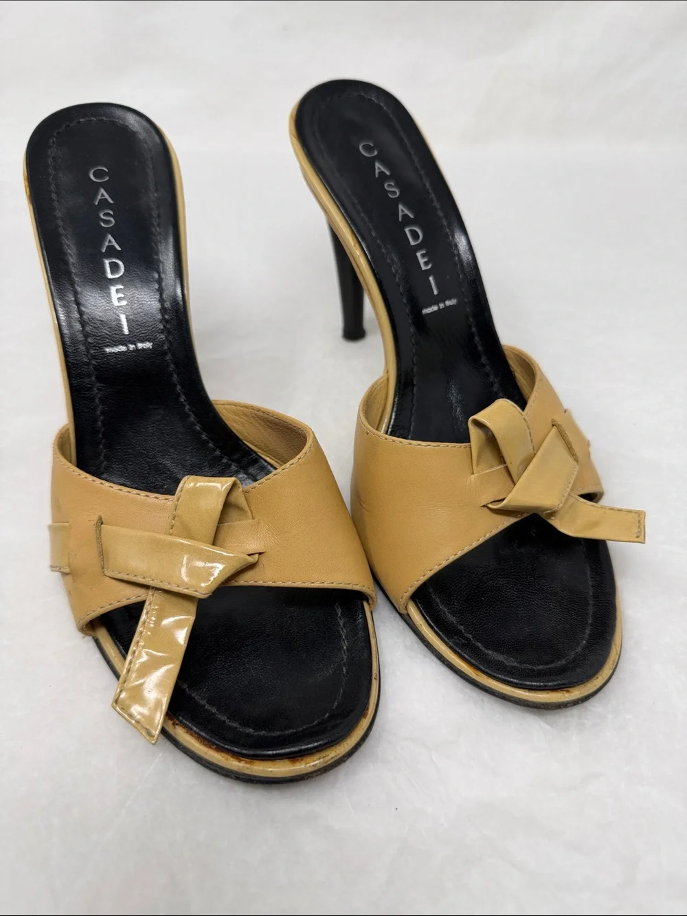 Casadei Tan Leather Knot-Detail Slide Heels Size 7